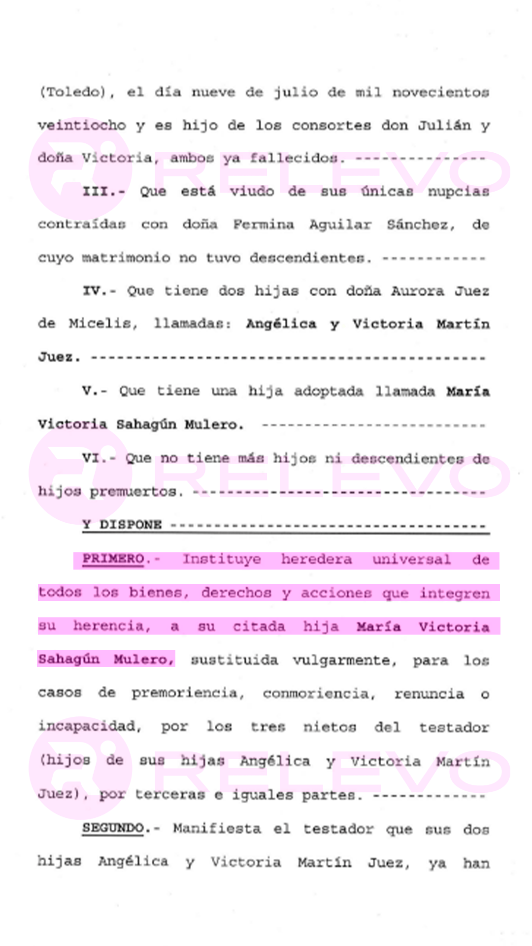 El primer testamento en el que aparece Victoria Sahagún como heredera universal. Relevo