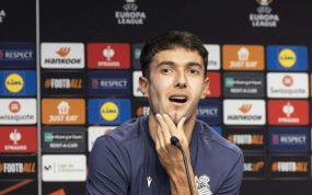 Martin Zubimendi, durante la rueda de prensa en el Reale Arena.