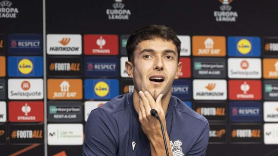 Martin Zubimendi, durante la rueda de prensa en el Reale Arena.