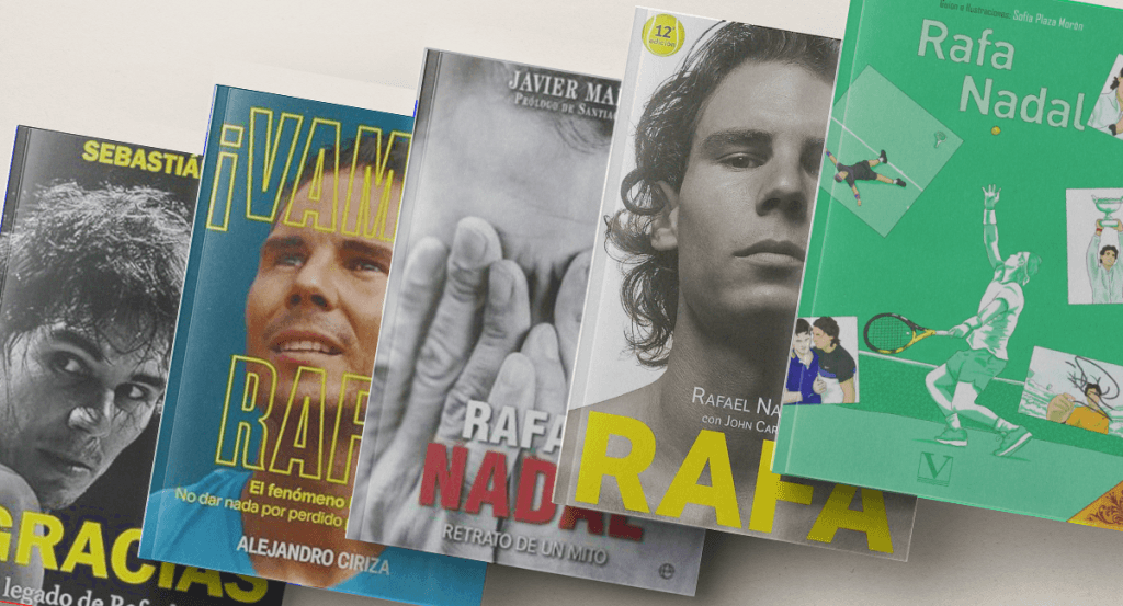 Algunos de los libros que se han publicado sobre la figura de Rafael Nadal.