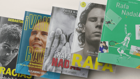 Algunos de los libros que se han publicado sobre la figura de Rafael Nadal.
