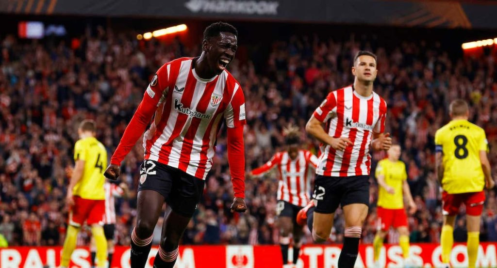 Adama Boiro celebra su primer gol con el Athletic Club.
