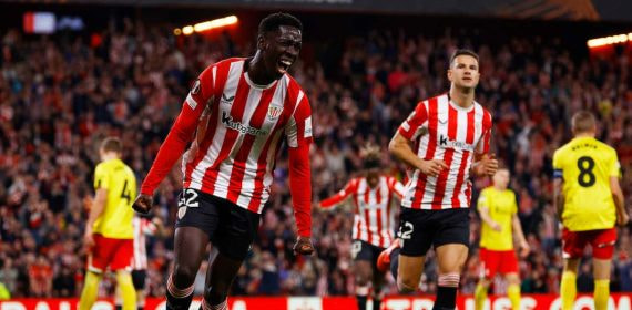 Adama Boiro celebra su primer gol con el Athletic Club.