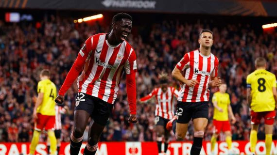 Adama Boiro celebra su primer gol con el Athletic Club.