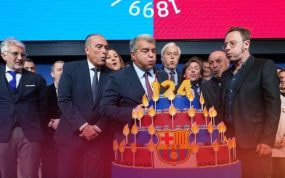 Joan Laporta y David Carabén, en la celebración del 124º aniversario del FC Barcelona.