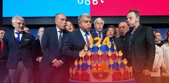 Joan Laporta y David Carabén, en la celebración del 124º aniversario del FC Barcelona.