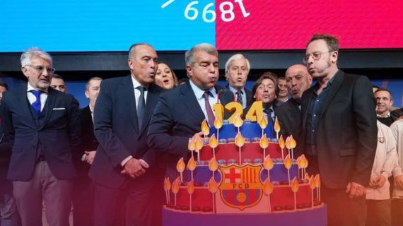 Joan Laporta y David Carabén, en la celebración del 124º aniversario del FC Barcelona.