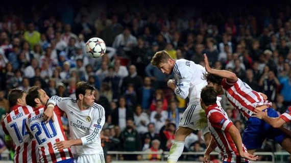 Sergio Ramos, marcando el gol de La Décima.