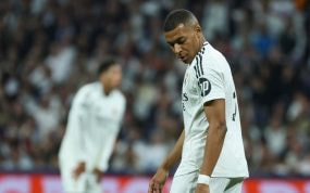 Mbappé, durante el Madrid-Milan.