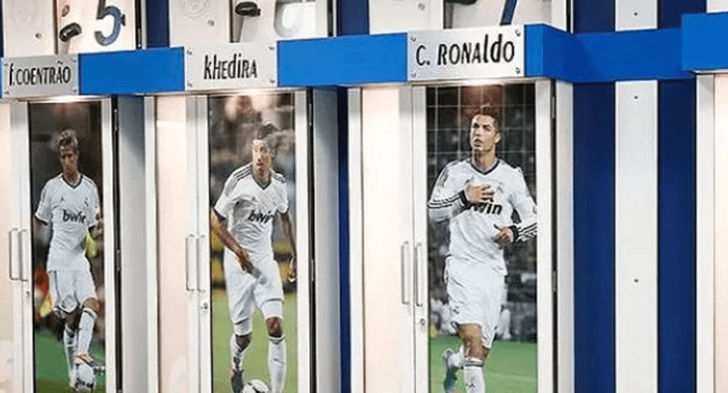 Imagen del interior del vestuario del Real Madrid hace algunas temporadas.