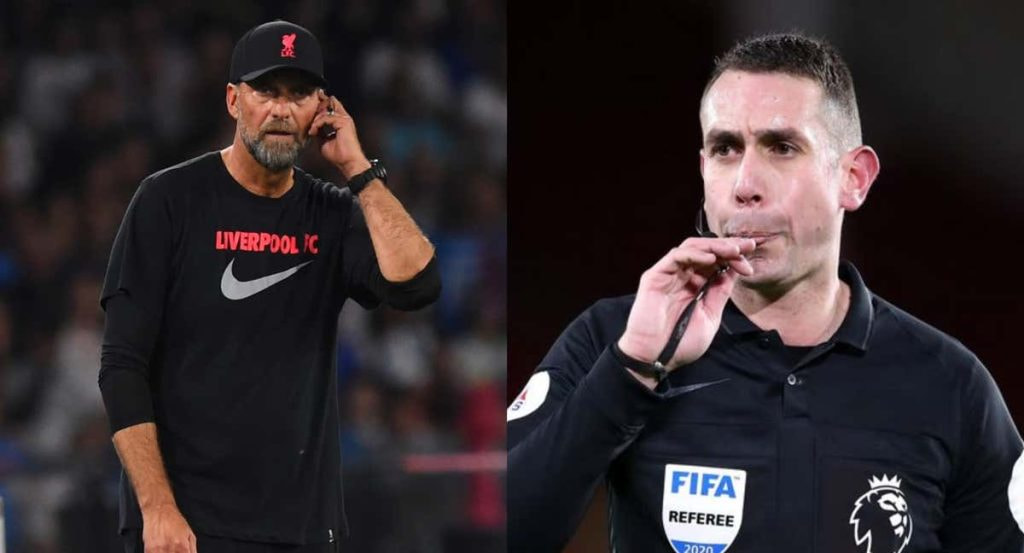 Jürgen Klopp y David Coote, el árbitro que ha sido despedido.