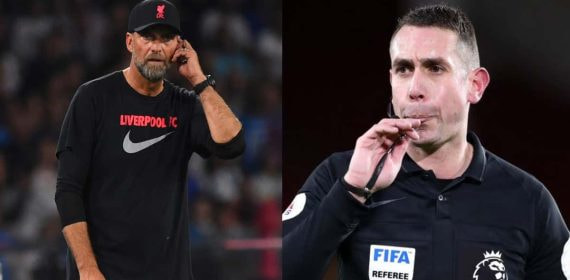 Jürgen Klopp y David Coote, el árbitro que ha sido despedido.