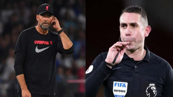 Jürgen Klopp y David Coote, el árbitro que ha sido despedido.