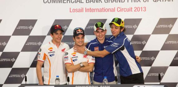 Marc Márquez, Dani Pedrosa, Jorge Lorenzo y Valentino Rossi.