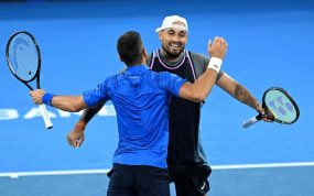 Djokovic y Kyrgios en su debut como pareja en Brisbane.