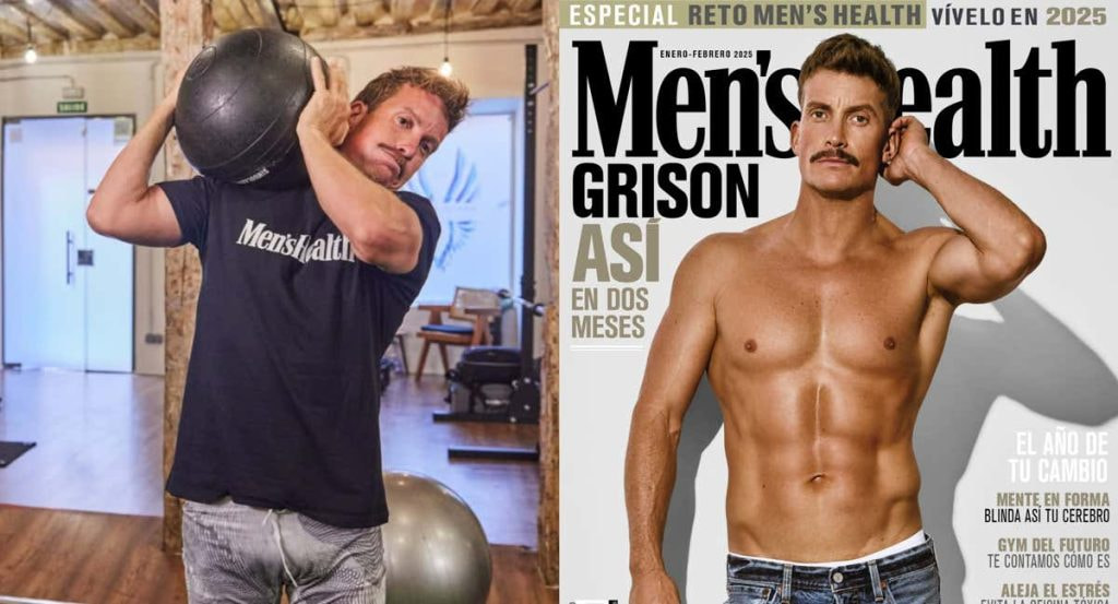 Marcos Martínez, 'Grison' en La Revuelta, en la portada de Men's Health tras completar su reto.