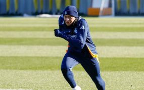 Mbappé, entrenando en Valdebebas.