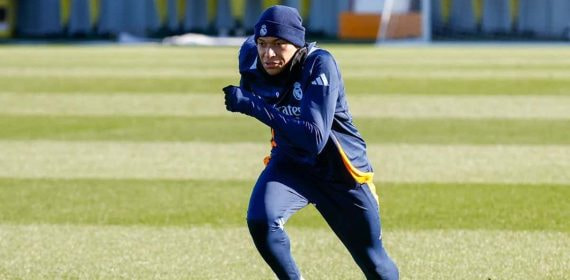 Mbappé, entrenando en Valdebebas.