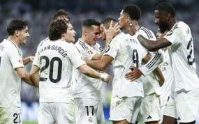 El Real Madrid celebra un gol en el partido contra el Getafe.