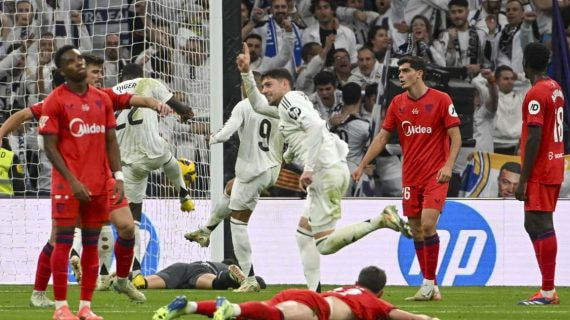 Fede Valverde celebra su gol ante el Sevilla.