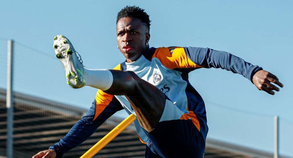 Vinicius, en el entrenamiento del pasado domingo en Valdebebas.