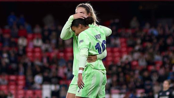Alexia Putellas y Vicky López, goleadoras del Barça ante el Athletic en San Mamés.