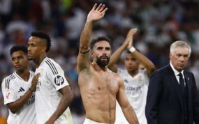 Carvajal en un partido con el Real Madrid, uno de los jugadores con más finales de Champions.