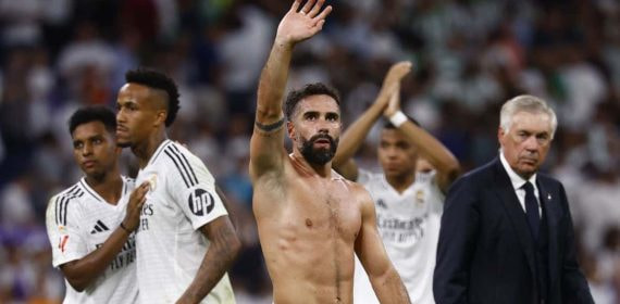 Carvajal en un partido con el Real Madrid, uno de los jugadores con más finales de Champions.