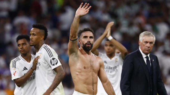 Carvajal en un partido con el Real Madrid, uno de los jugadores con más finales de Champions.