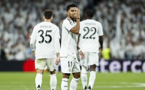 Rodrygo, haciendo su celebración contra el Salzburgo.
