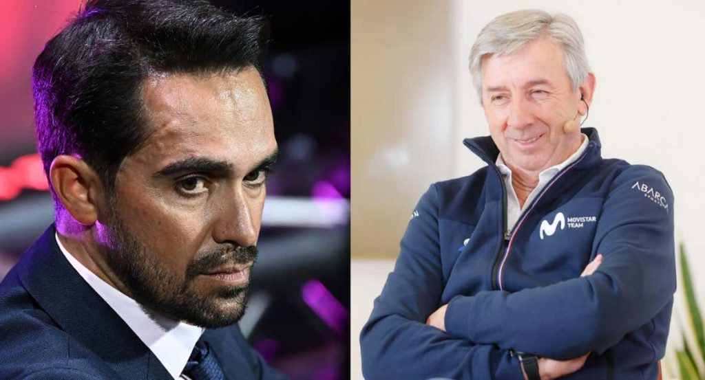 Alberto Contador y Eusebio Unzué, director general del Movistar Team.