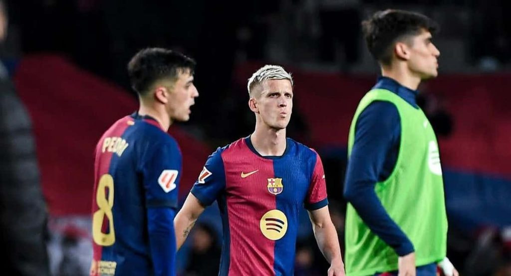 Dani Olmo, después de un partido con el Barcelona esta temporada.