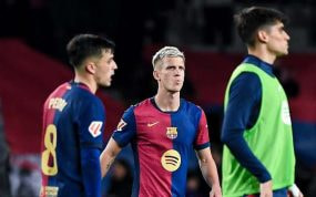 Dani Olmo, después de un partido con el Barcelona esta temporada.