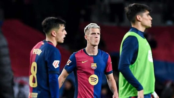 Dani Olmo, después de un partido con el Barcelona esta temporada.