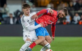 Diego Aguado durante su debut con el primer equipo del Real Madrid en la Copa del Rey.