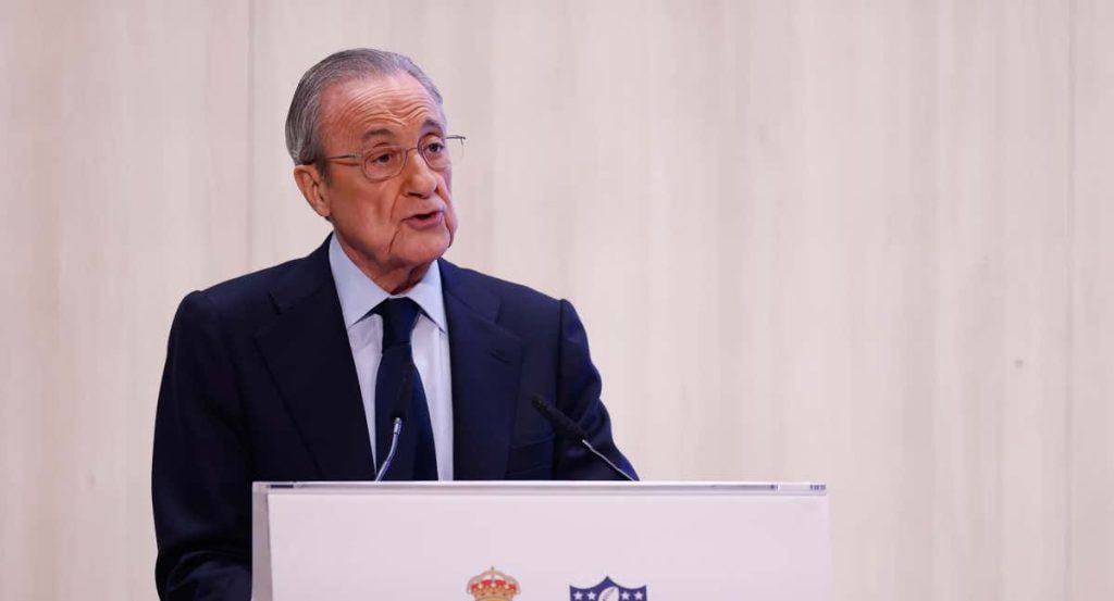 Florentino Pérez durante el acto de presentación de hoy del partido de la NFL que se disputara en el Santiago Bernabéu.