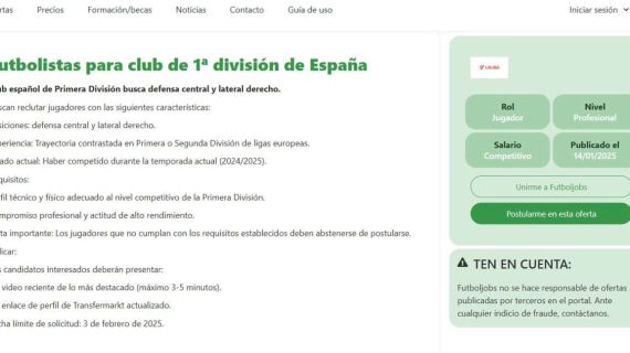 La oferta de FutbolJobs.