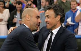 Pep Guardiola y Luis Enrique, en uno de sus muchos enfrentamientos como entrenadores.