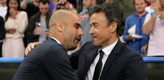 Pep Guardiola y Luis Enrique, en uno de sus muchos enfrentamientos como entrenadores.