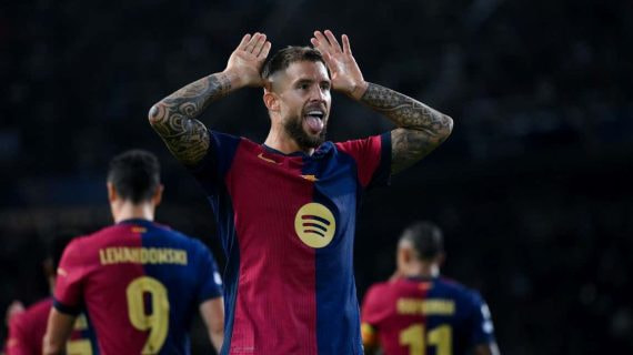 Íñigo Martínez, celebrando un gol con el FC Barcelona esta temporada.