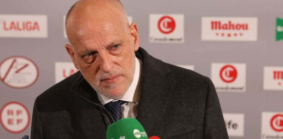 Javier Tebas, presidente de LaLiga, habla en la Gala Anual de la Asociación de la Prensa Deportiva de Madrid.