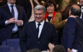 Joan Laporta, en el palco de Montjuïc en un encuentro de esta temporada.