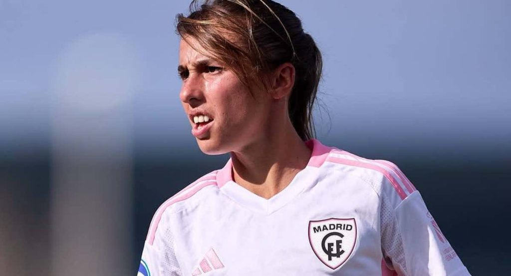 Laura Domínguez, durante un partido con el Madrid CFF en Liga F.