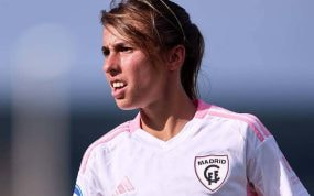 Laura Domínguez, durante un partido con el Madrid CFF en Liga F.