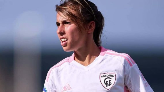 Laura Domínguez, durante un partido con el Madrid CFF en Liga F.