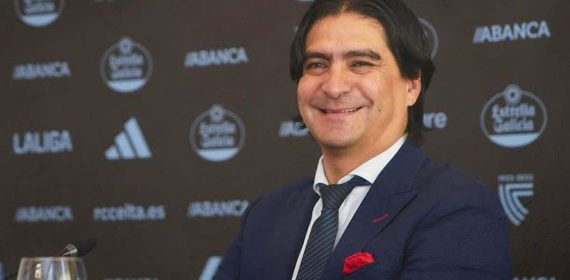 Marco Garcés, en una rueda de prensa con el Celta.