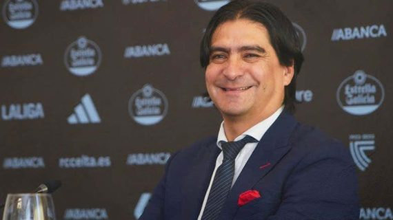 Marco Garcés, en una rueda de prensa con el Celta.