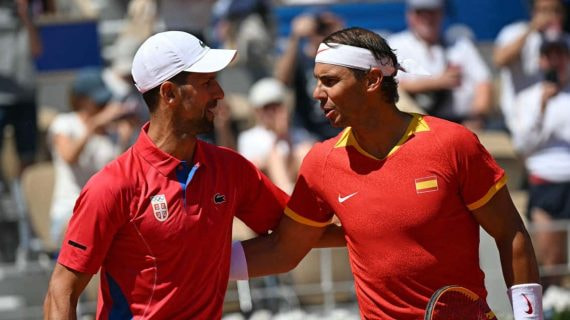Novak Djokovic y Rafael Nadal, durante su último cara a cara, en los Juegos Olímpicos de París 2024.