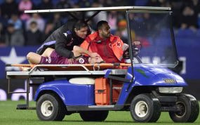 Raúl Moro, el viernes, abandonan el 'cochecito' el RCDE Stadium en el Espanyol-Valladolid.
