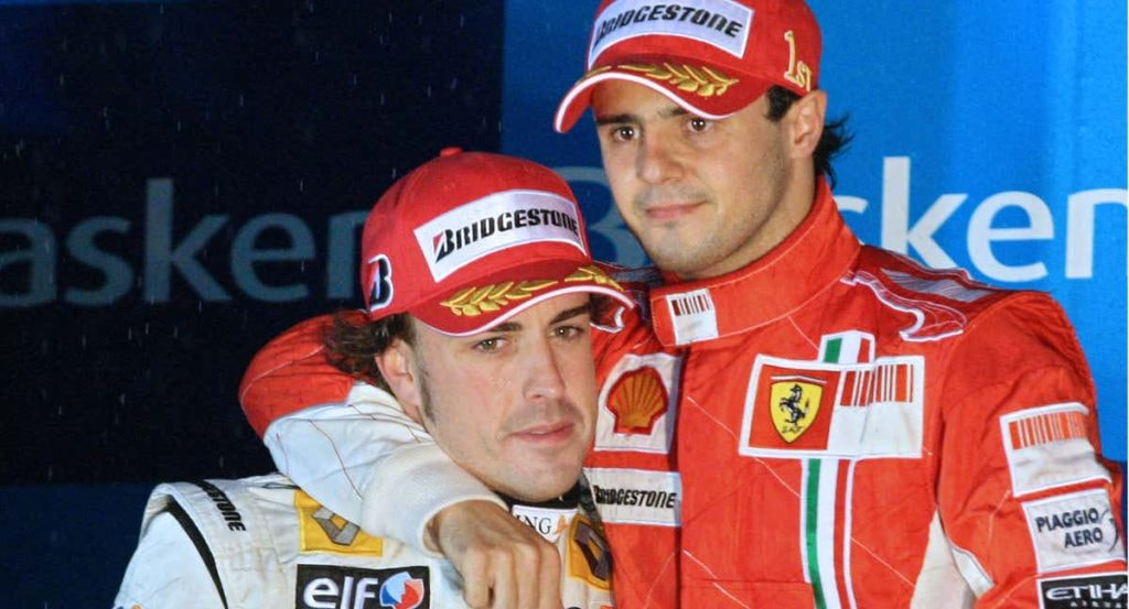Massa y Alonso, en el podio de Brasil 2008.
